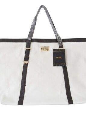 Badgley Mischka Weekender Traveler Bag Tote White Large Faux Leather Pockets